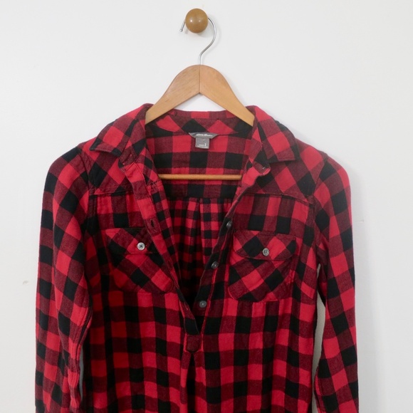 Eddie Bauer Lined Cold Weather Flannel Shirtdress Buffalo Check Plaid Sz 2 (XS) - Picture 9 of 10